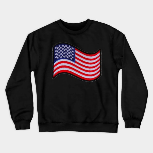 Embroidery American Flag Sticker Crewneck Sweatshirt by anacarminda